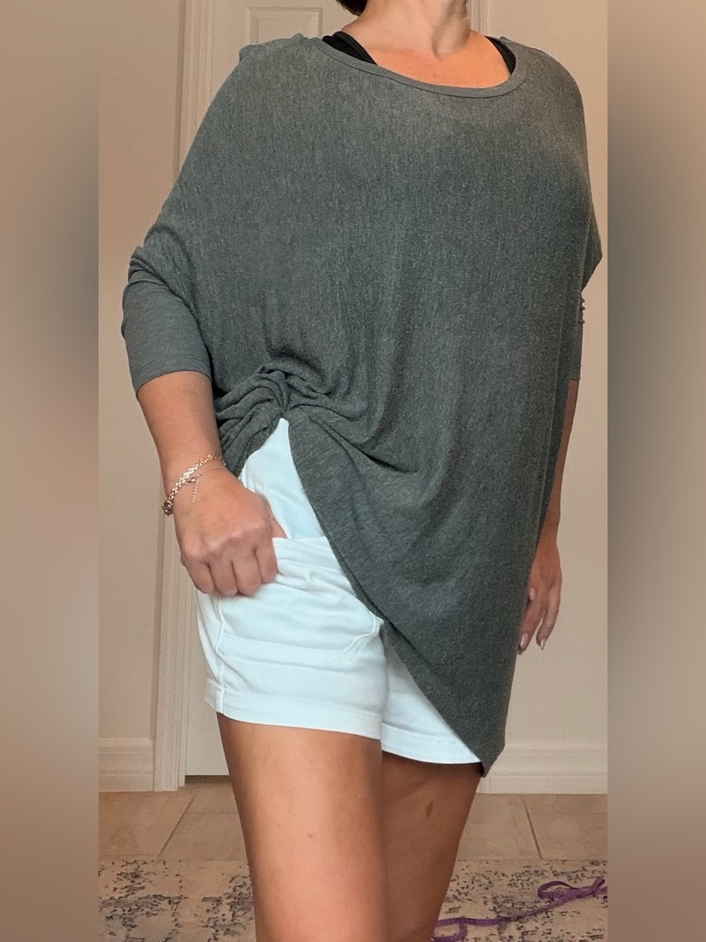 Pretty Good Olive Gray Knot-Side Asymmetric Tunic